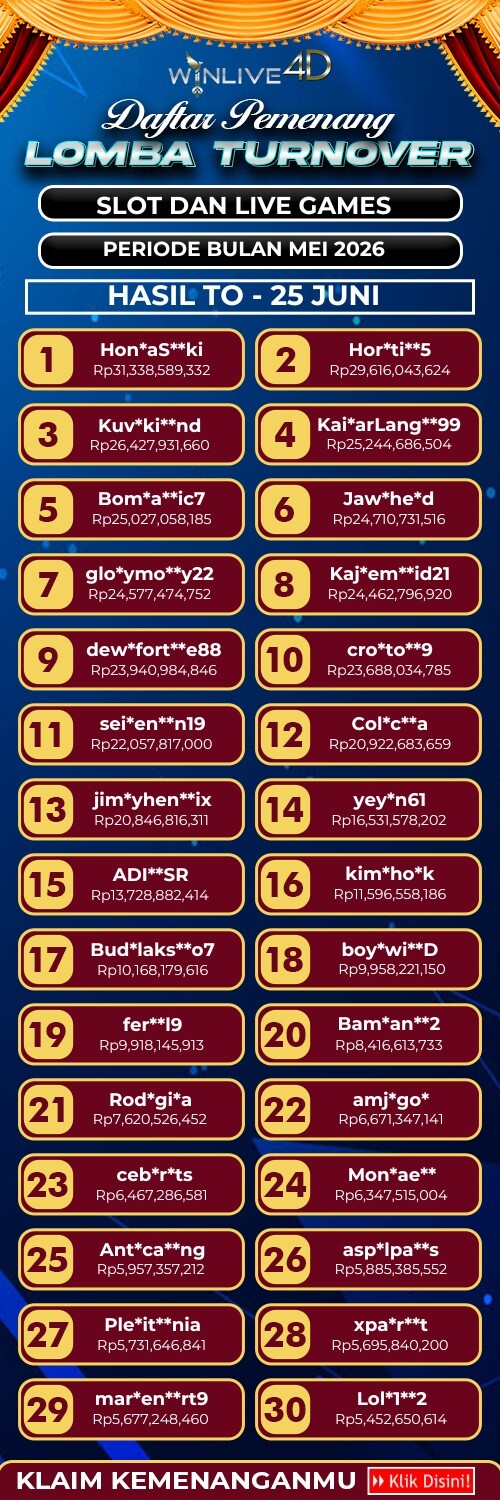 Daftar Pemenang Lomba Turn Over Mingguan Winlive4D